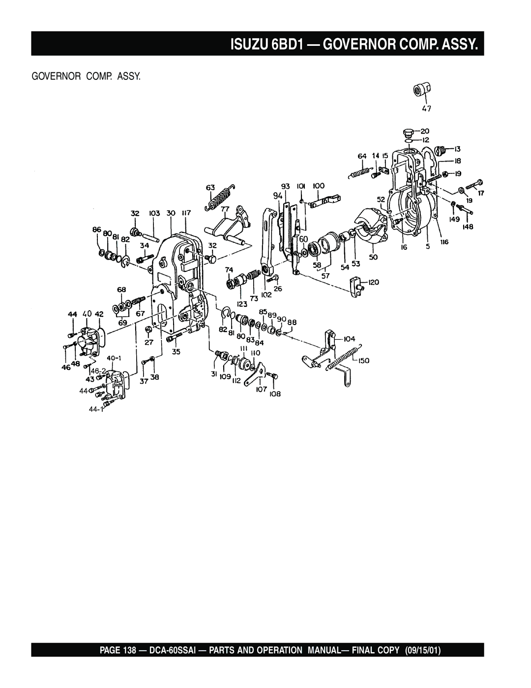 Multiquip dca-60ssai operation manual Isuzu 6BD1 Governor COMP. Assy 