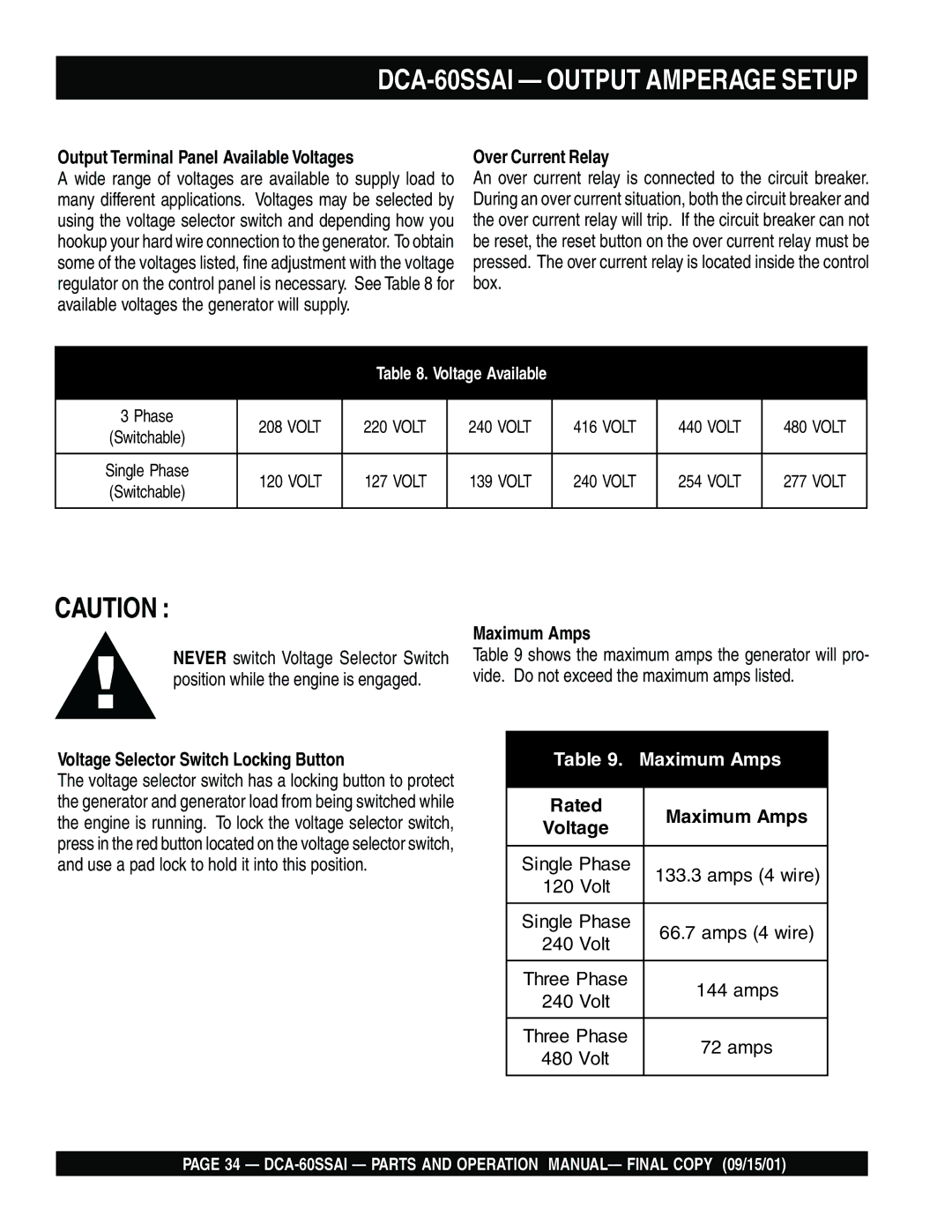 Multiquip dca-60ssai operation manual DCA-60SSAI Output Amperage Setup 