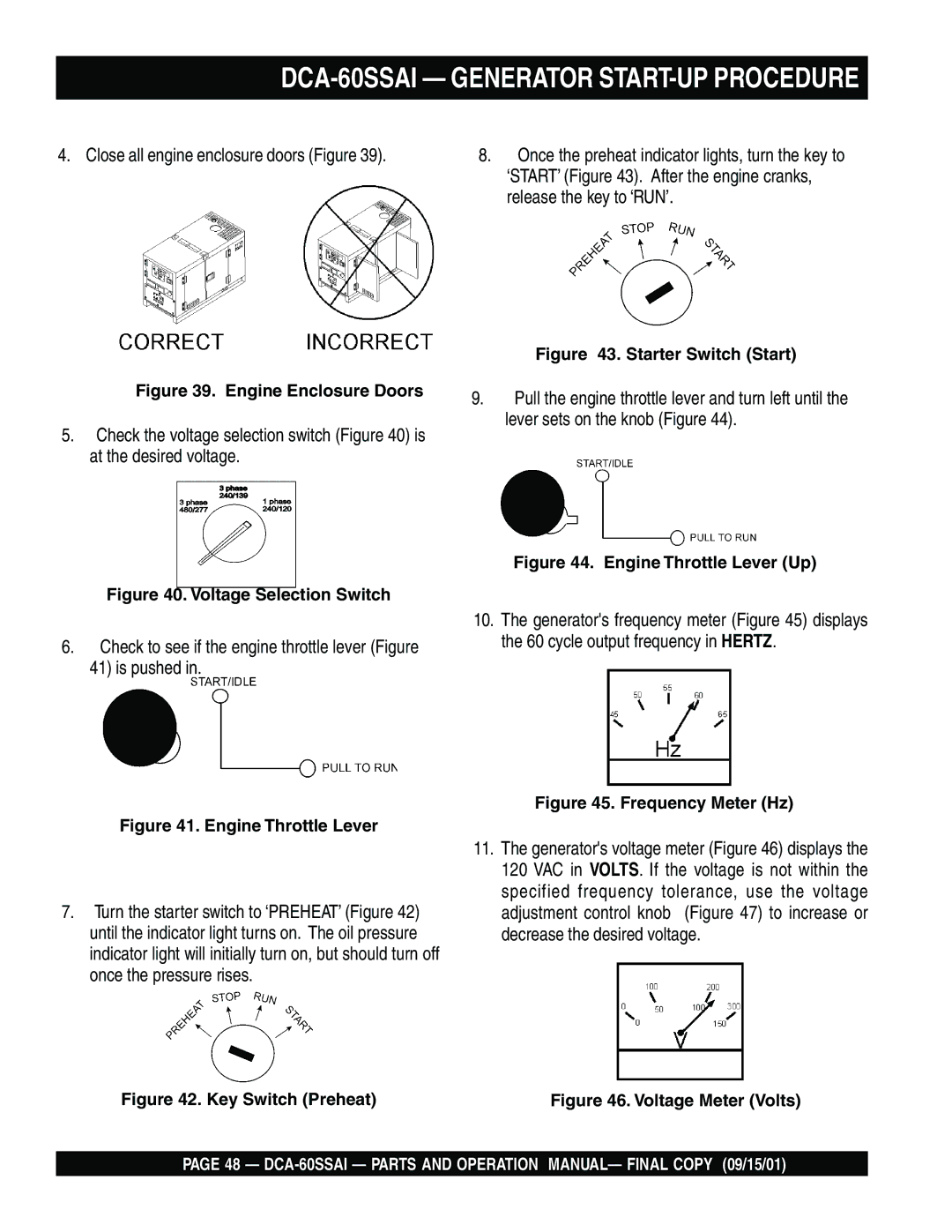 Multiquip dca-60ssai operation manual DCA-60SSAI Generator START-UP Procedure, Is pushed 