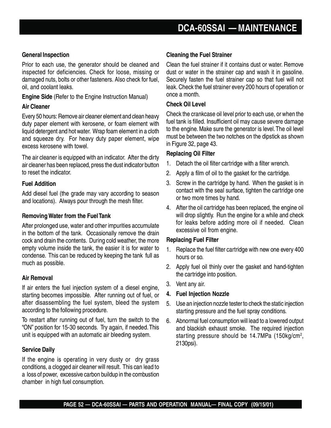 Multiquip dca-60ssai operation manual DCA-60SSAI Maintenance 