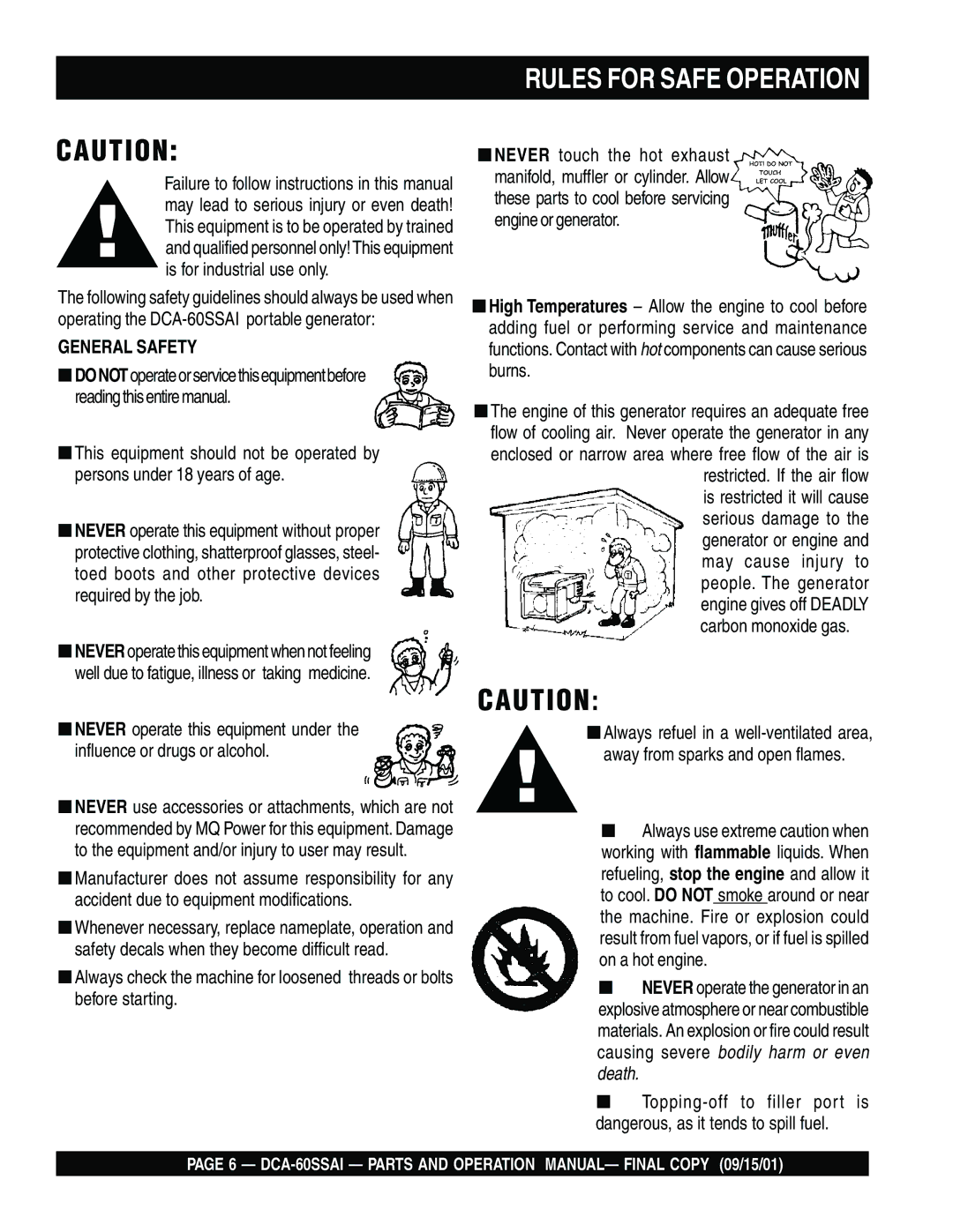 Multiquip dca-60ssai operation manual Rules for Safe Operation, General Safety 