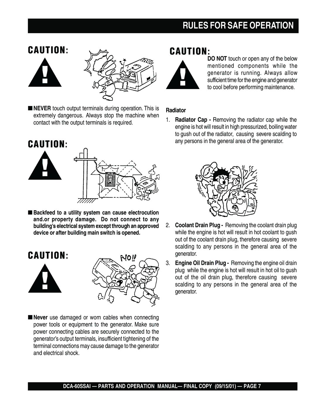 Multiquip dca-60ssai operation manual Rules for Safe Operation, Radiator 