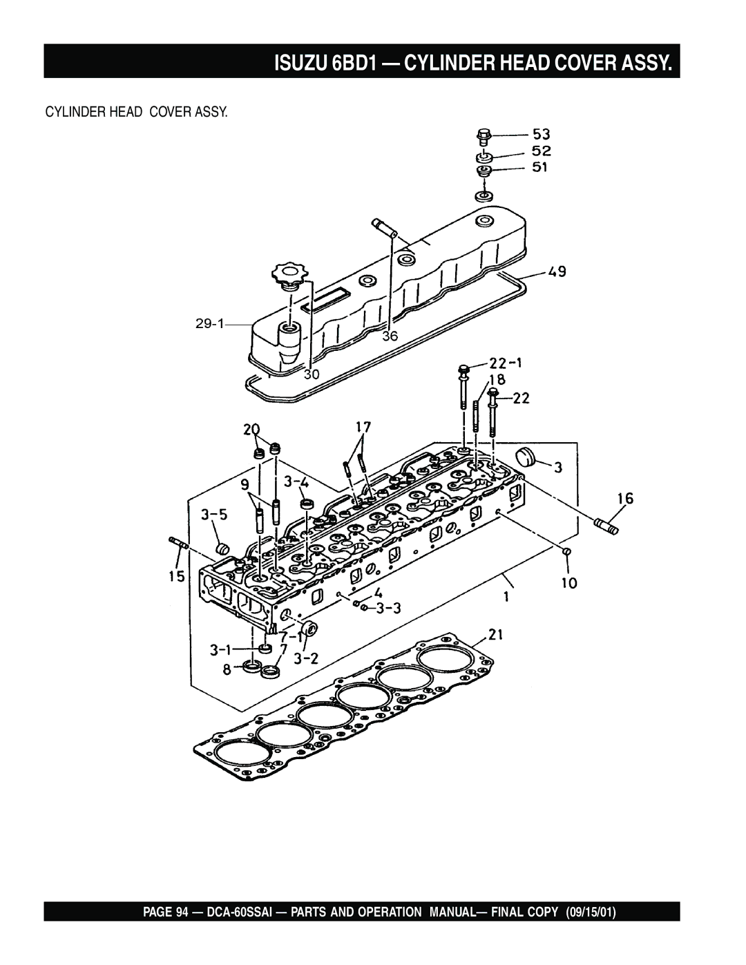 Multiquip dca-60ssai operation manual Isuzu 6BD1 Cylinder Head Cover Assy 