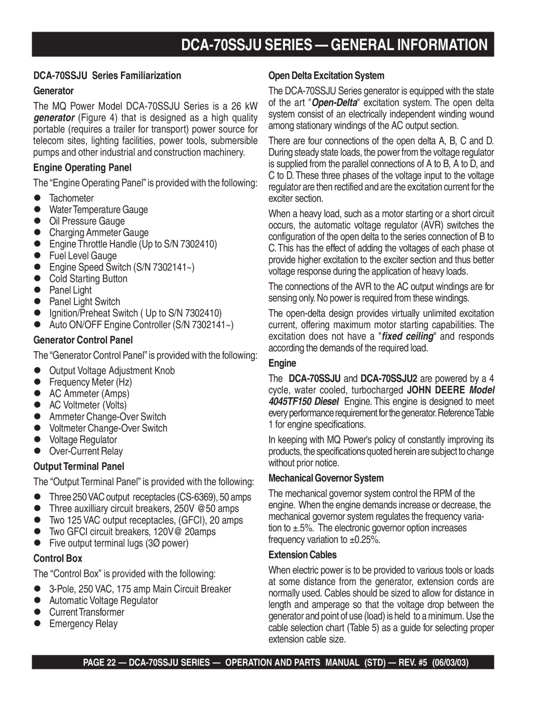 Multiquip operation manual DCA-70SSJU Series General Information 