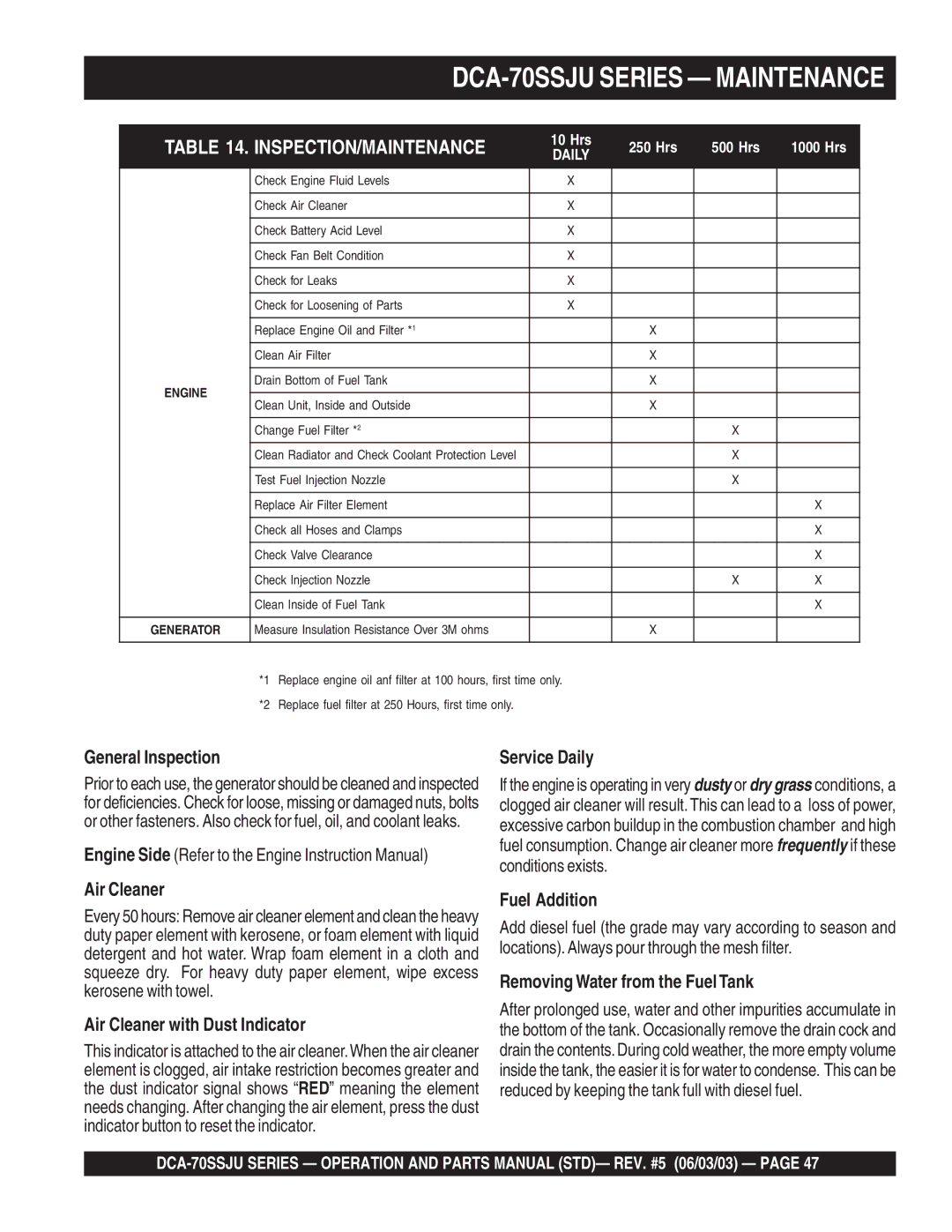 Multiquip operation manual DCA-70SSJU Series Maintenance 