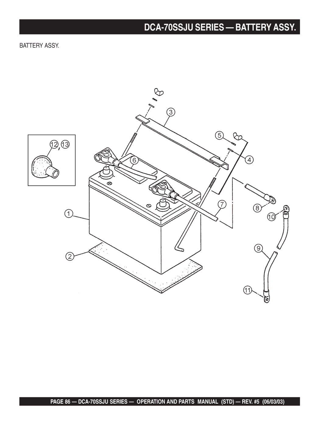 Multiquip operation manual DCA-70SSJU Series Battery Assy 