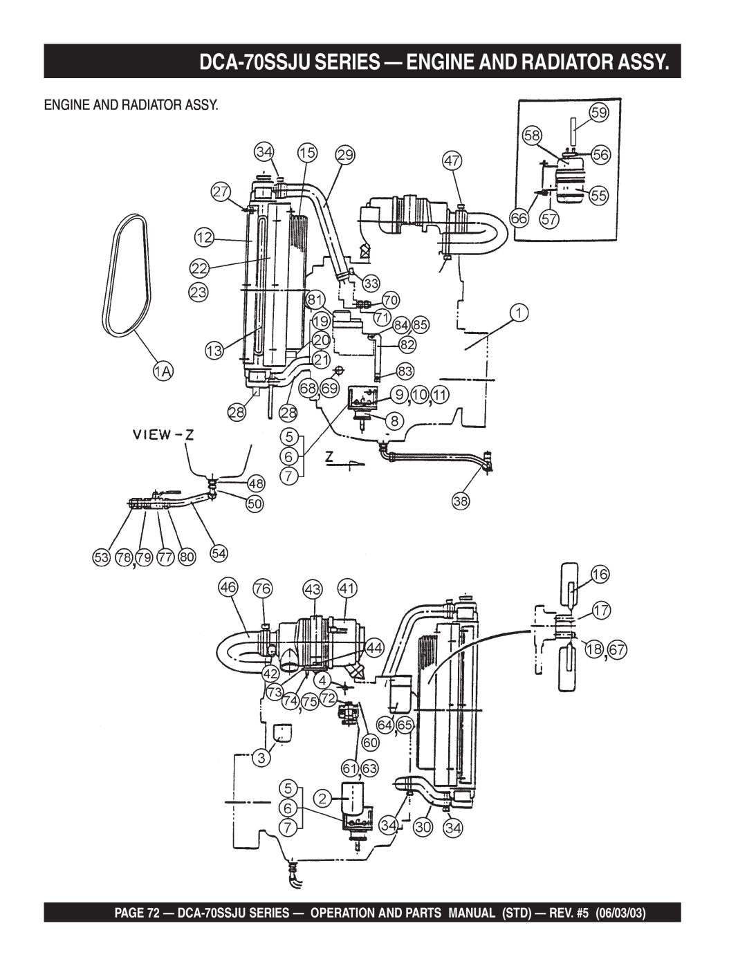 Multiquip operation manual DCA-70SSJUSERIES — ENGINE AND RADIATOR ASSY, Engine And Radiator Assy 