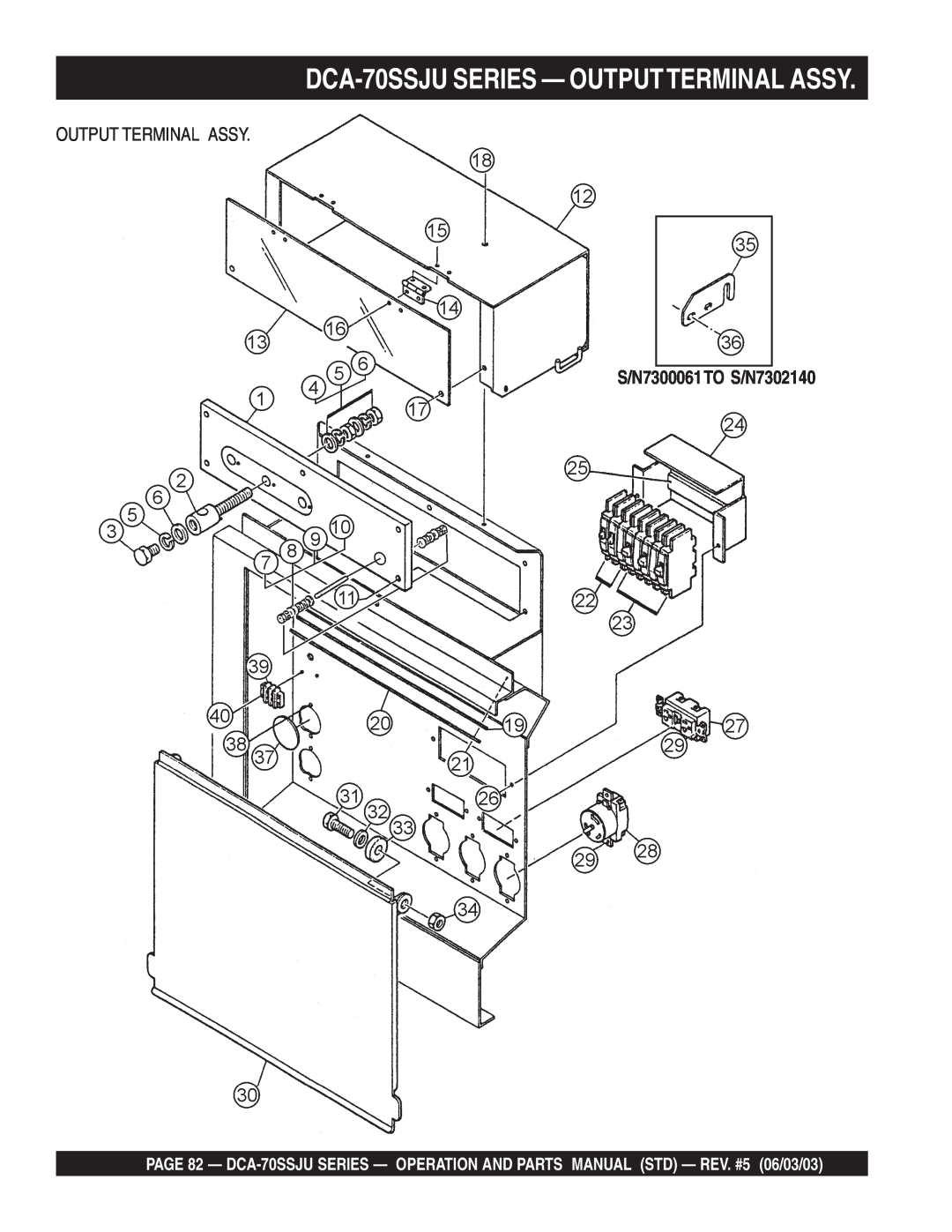 Multiquip operation manual DCA-70SSJUSERIES — OUTPUTTERMINAL ASSY, S/N7300061TO S/N7302140 