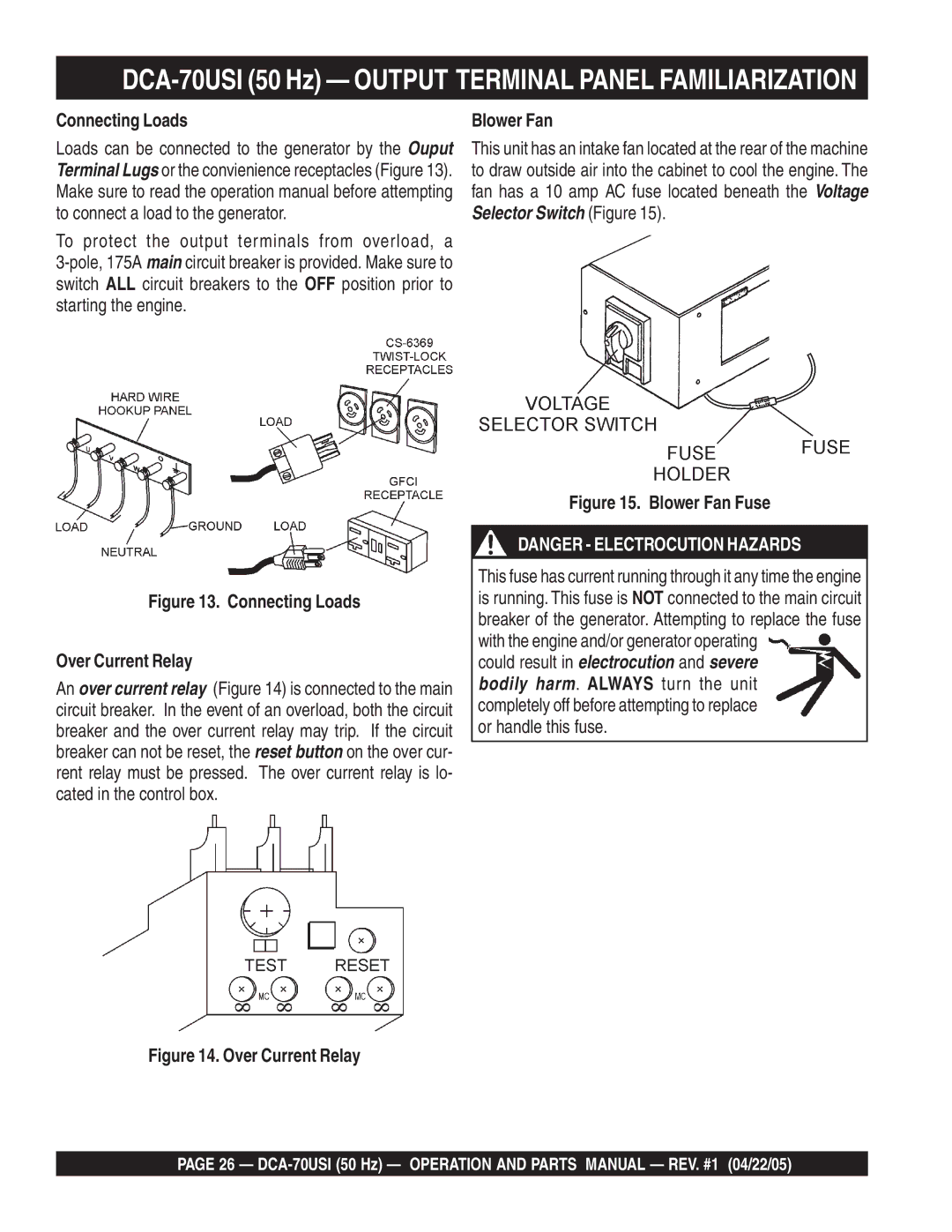 Multiquip DCA-70USI operation manual Connecting Loads, Blower Fan 