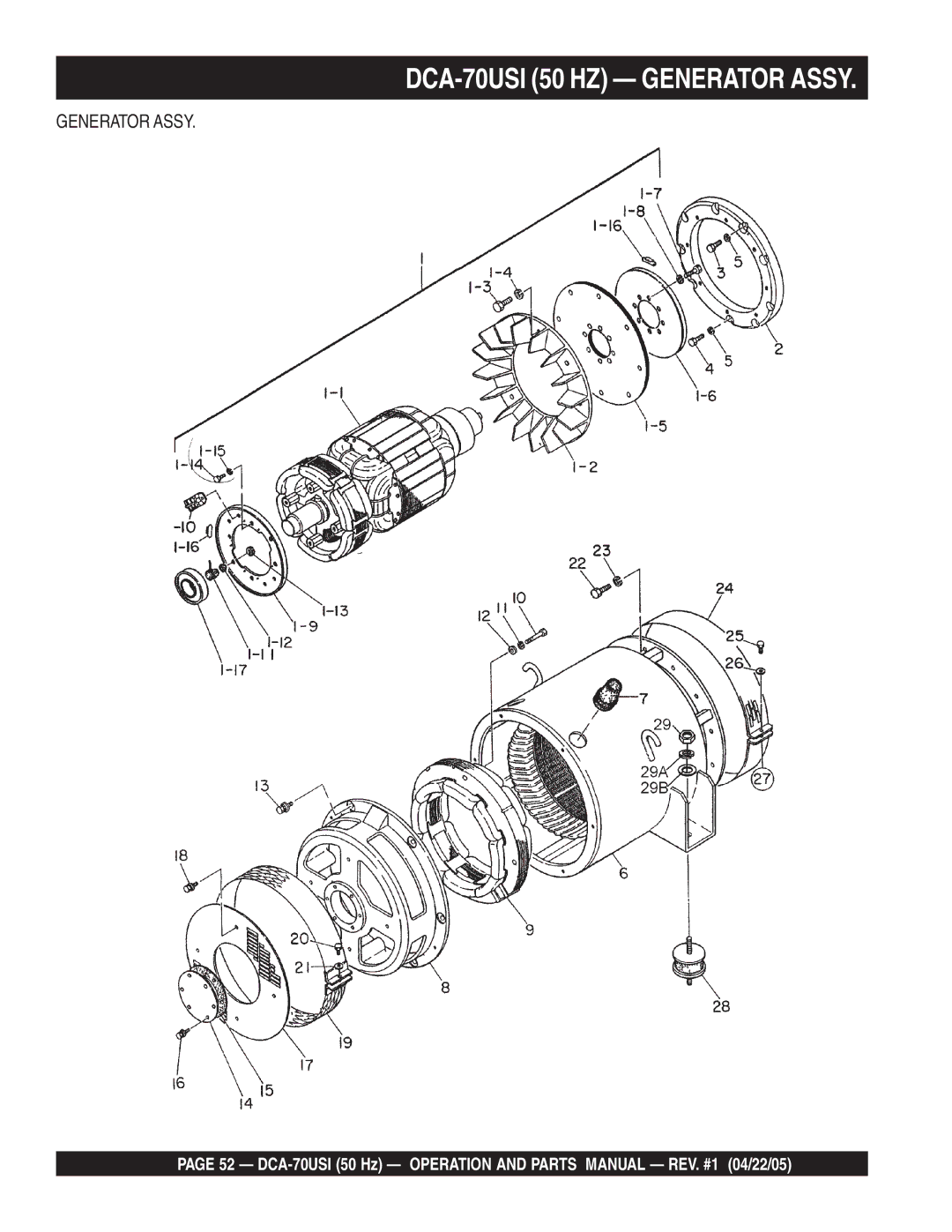 Multiquip operation manual DCA-70USI 50 HZ Generator Assy 