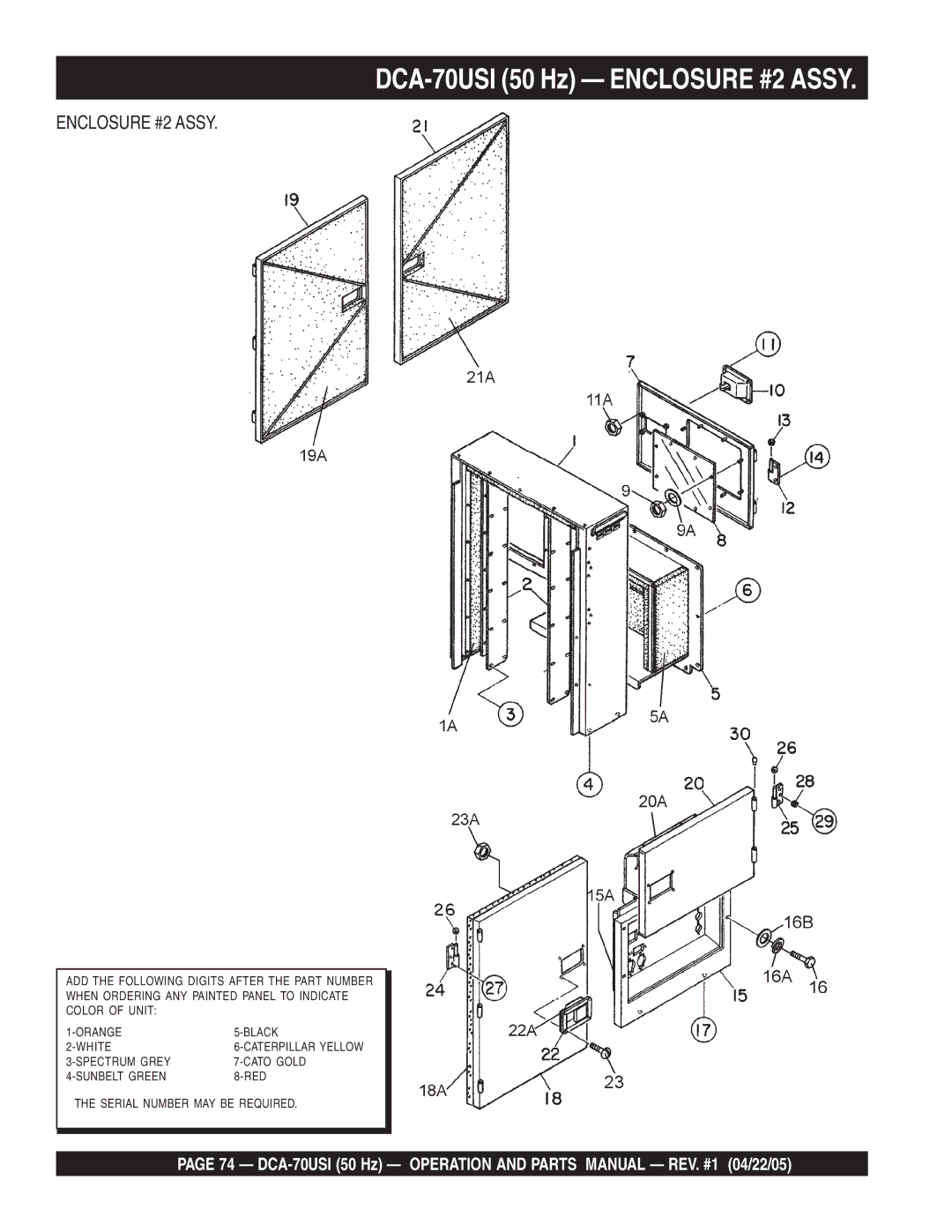 Multiquip operation manual DCA-70USI 50 Hz Enclosure #2 Assy 