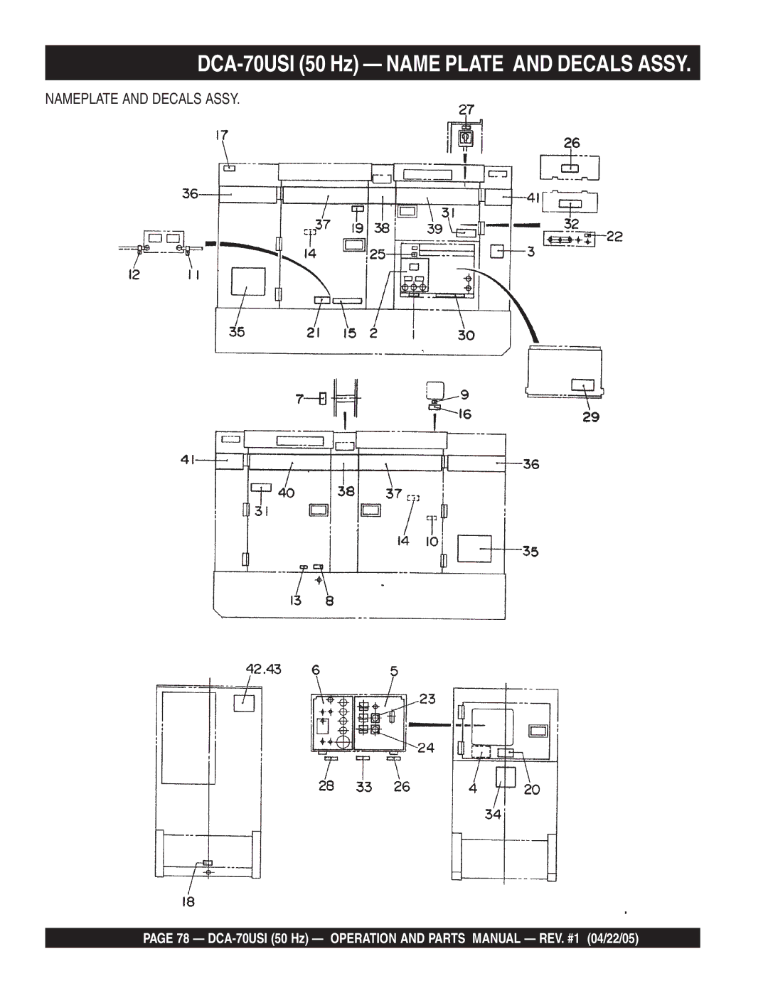 Multiquip operation manual DCA-70USI 50 Hz Name Plate and Decals Assy 