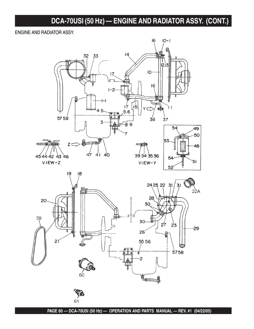 Multiquip operation manual DCA-70USI50 Hz — ENGINE AND RADIATOR ASSY. CONT 