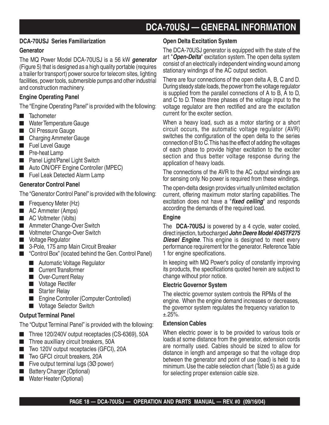 Multiquip dca-70usj operation manual DCA-70USJ General Information 