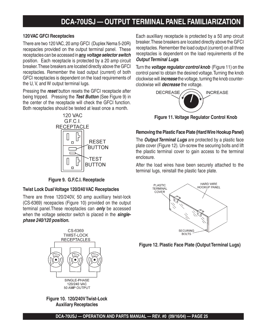 Multiquip dca-70usj operation manual 120VAC Gfci Receptacles, F.C.I. Receptacle 