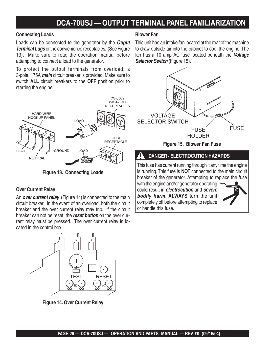 Multiquip dca-70usj operation manual Connecting Loads, Blower Fan 