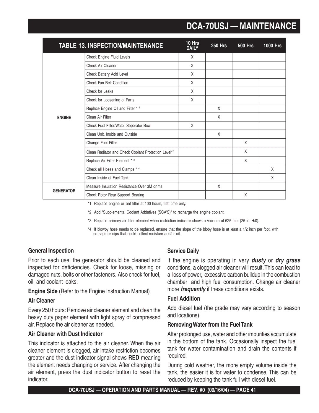 Multiquip dca-70usj operation manual DCA-70USJ Maintenance 