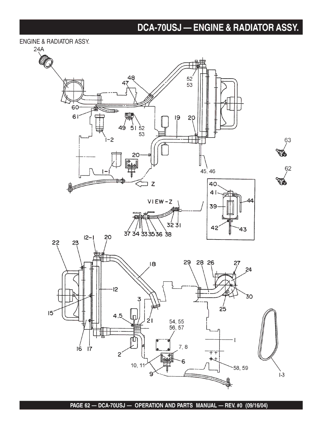 Multiquip dca-70usj operation manual DCA-70USJ Engine & Radiator Assy 