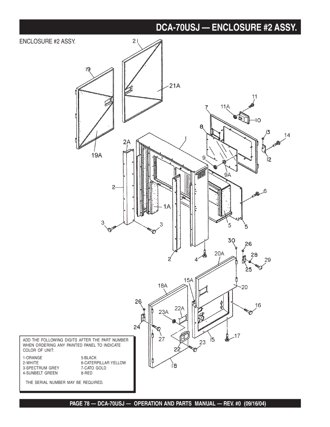 Multiquip dca-70usj operation manual DCA-70USJ Enclosure #2 Assy 