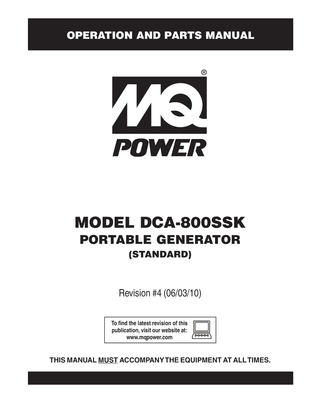 Multiquip operation manual Model DCA-800SSK 