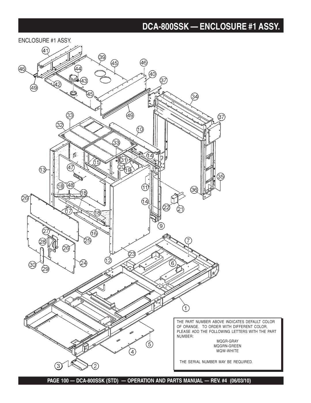 Multiquip operation manual DCA-800SSK Enclosure #1 Assy 