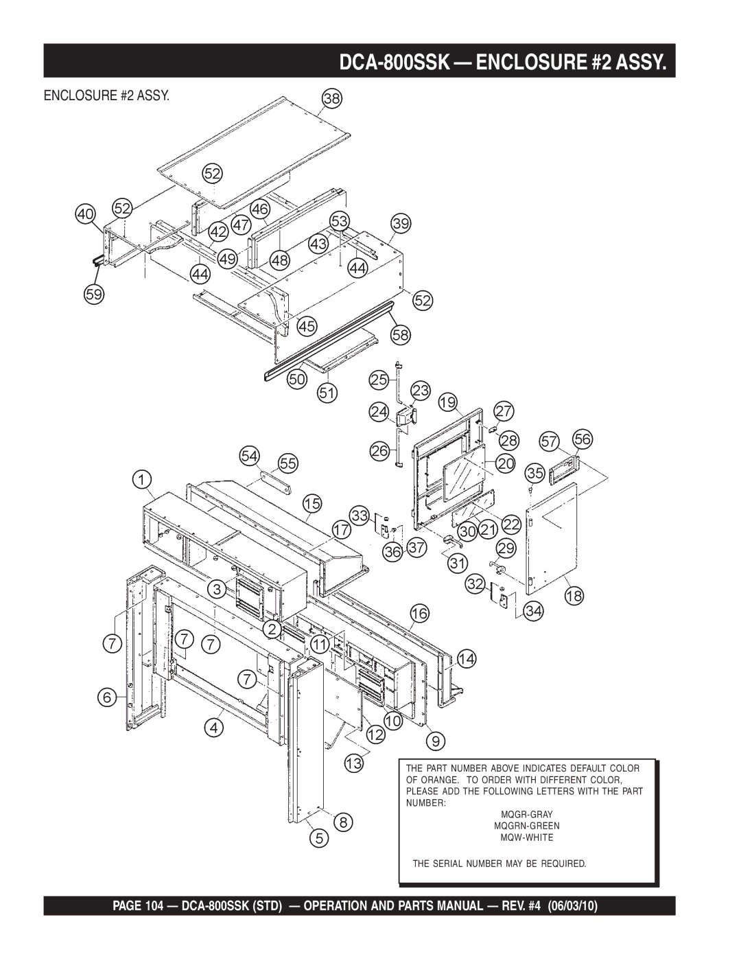 Multiquip operation manual DCA-800SSK Enclosure #2 Assy 