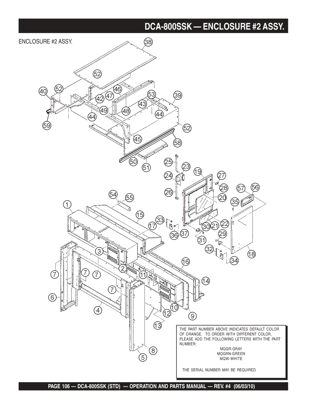 Multiquip operation manual DCA-800SSK Enclosure #2 Assy 