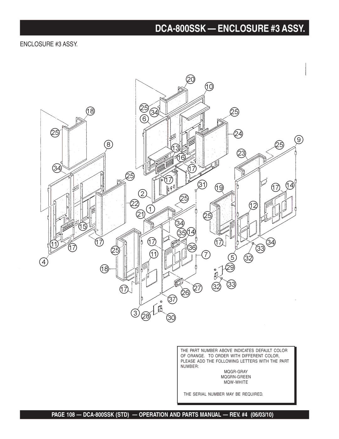 Multiquip operation manual DCA-800SSK Enclosure #3 Assy 