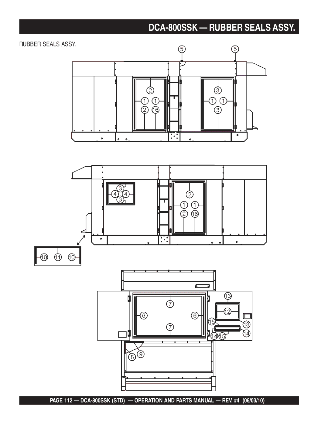 Multiquip operation manual DCA-800SSK Rubber Seals Assy 