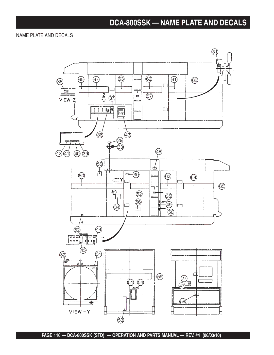 Multiquip operation manual DCA-800SSK Name Plate and Decals 