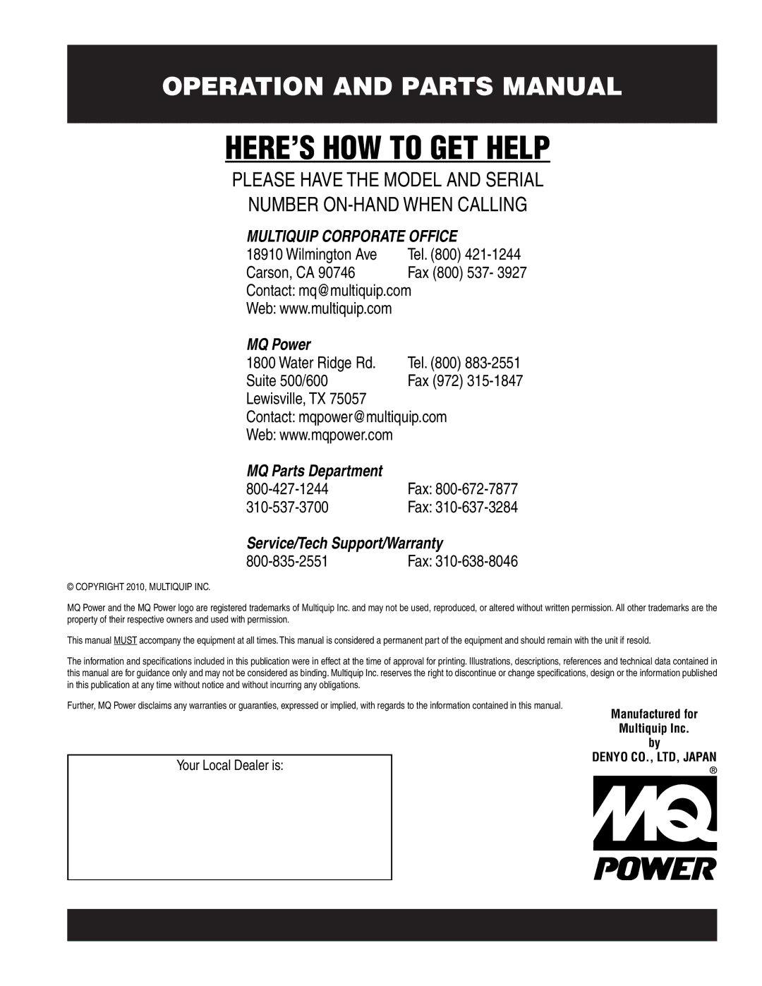 Multiquip DCA-800SSK operation manual HERE’S HOW to GET Help 