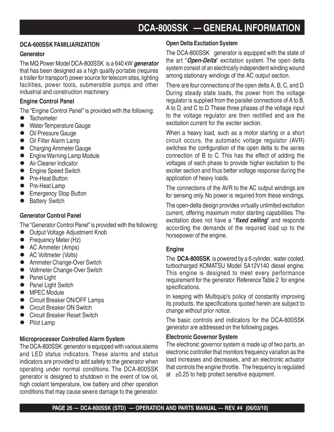 Multiquip operation manual DCA-800SSK General Information 