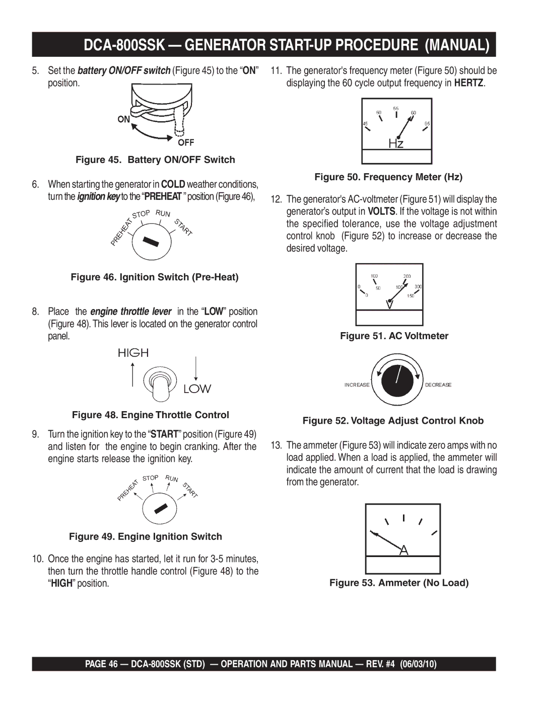 Multiquip operation manual DCA-800SSK Generator START-UP Procedure Manual, High position 