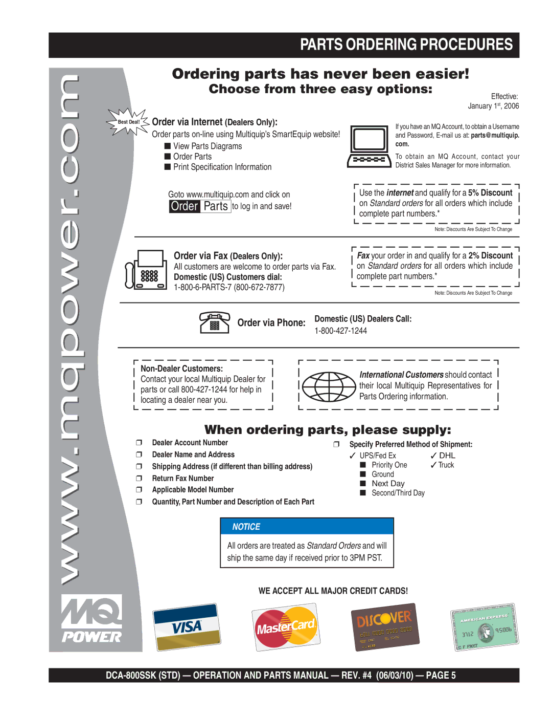 Multiquip DCA-800SSK operation manual Parts Ordering Procedures, Ordering parts has never been easier 