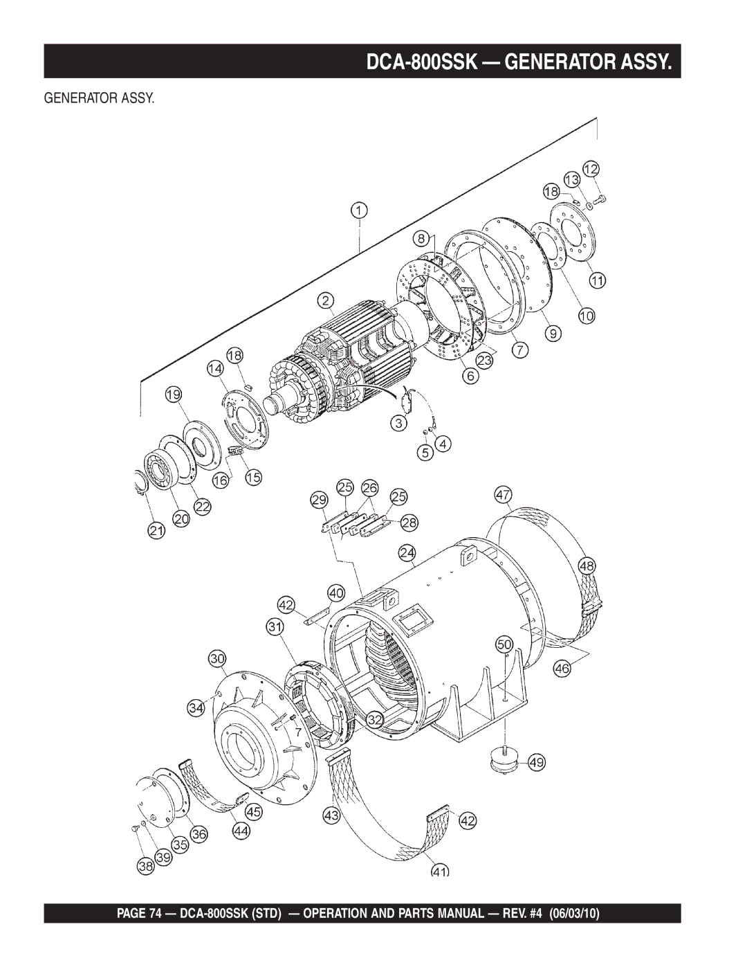 Multiquip operation manual DCA-800SSK Generator Assy 