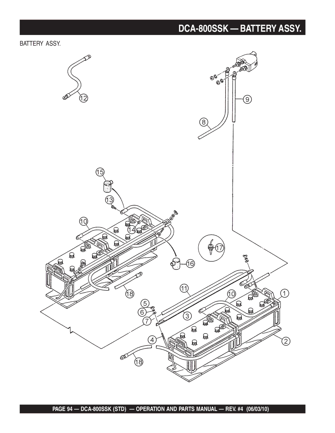 Multiquip operation manual DCA-800SSK Battery Assy 