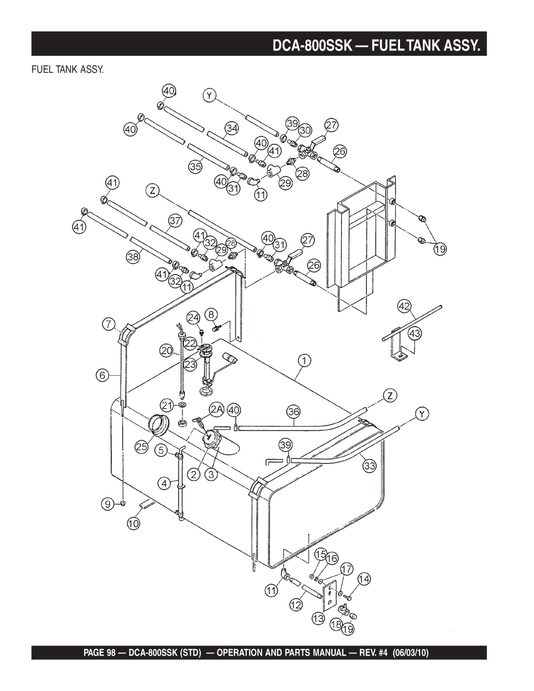 Multiquip operation manual DCA-800SSK Fueltank Assy 