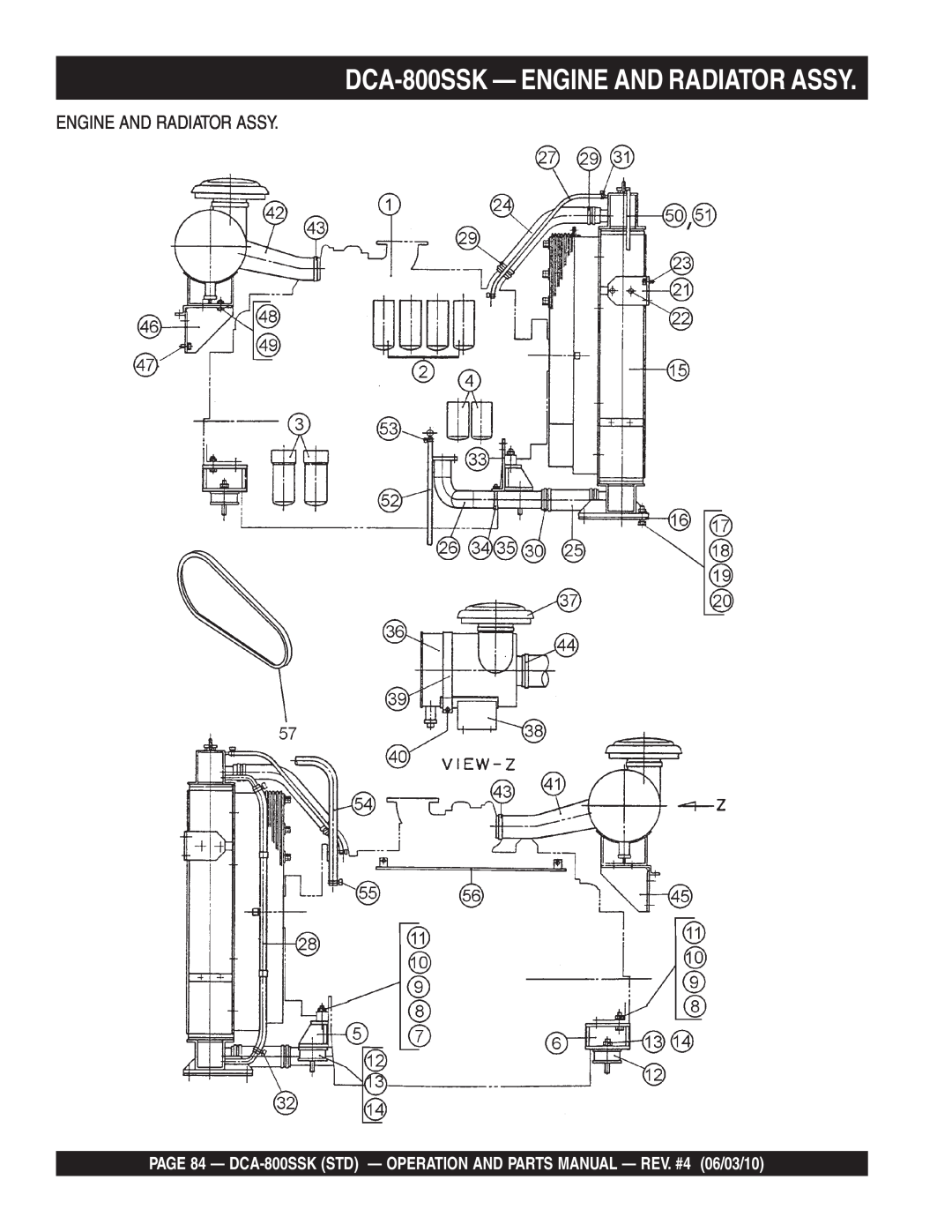 Multiquip operation manual DCA-800SSK - ENGINE AND RADIATOR ASSY 