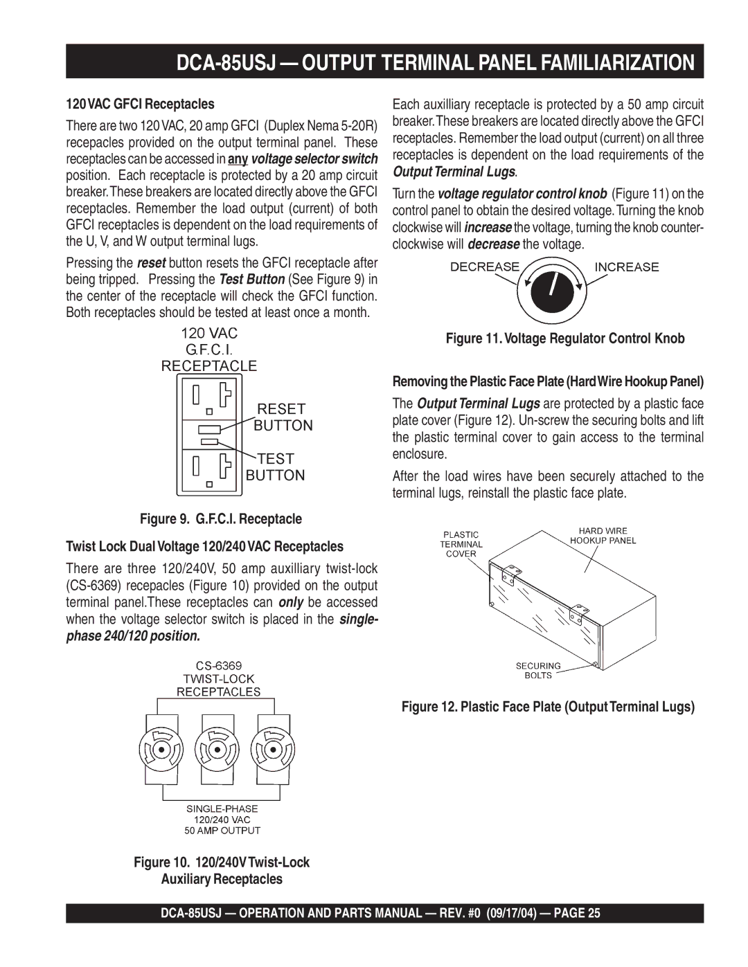 Multiquip DCA-85USJ operation manual 120VAC Gfci Receptacles, F.C.I. Receptacle 