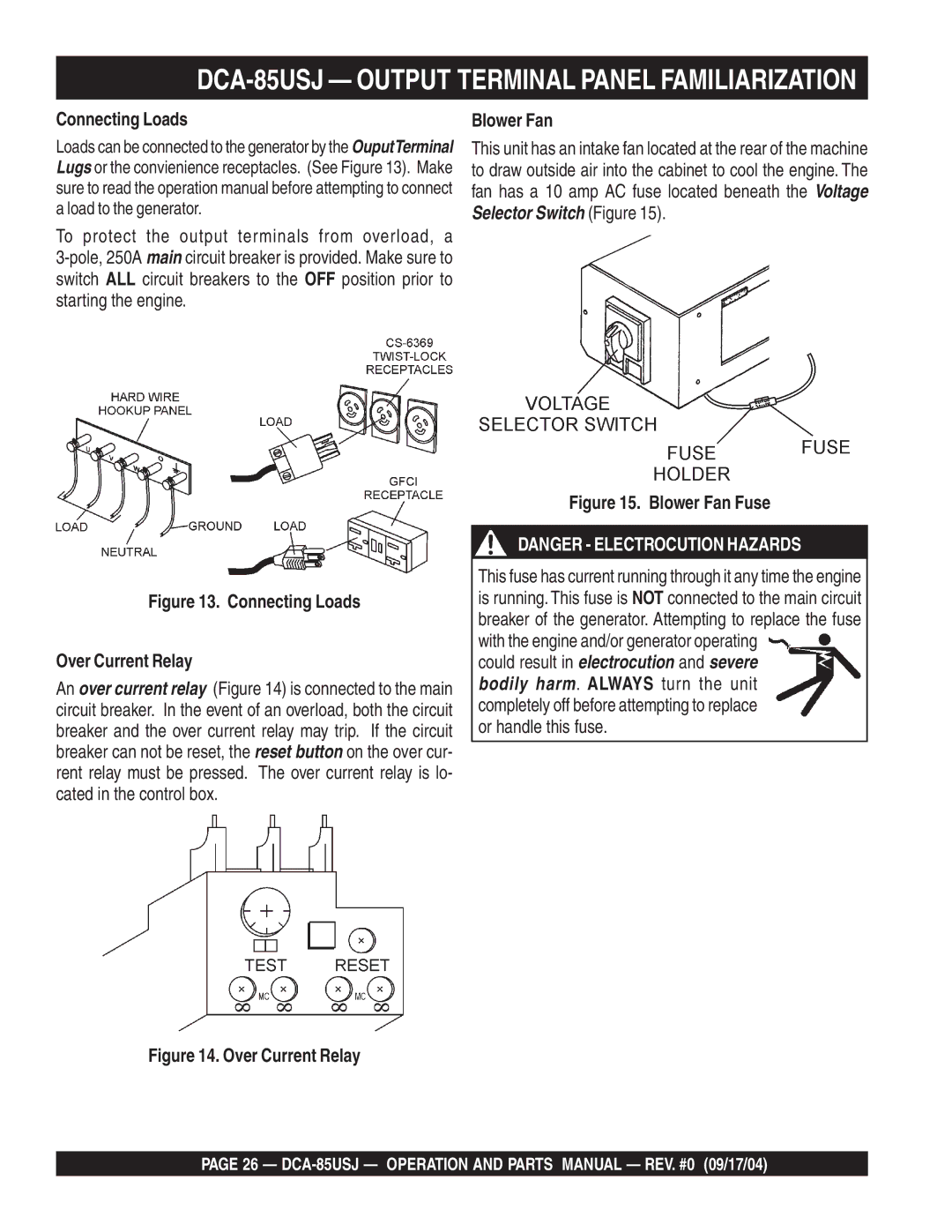 Multiquip DCA-85USJ operation manual Connecting Loads, Blower Fan 