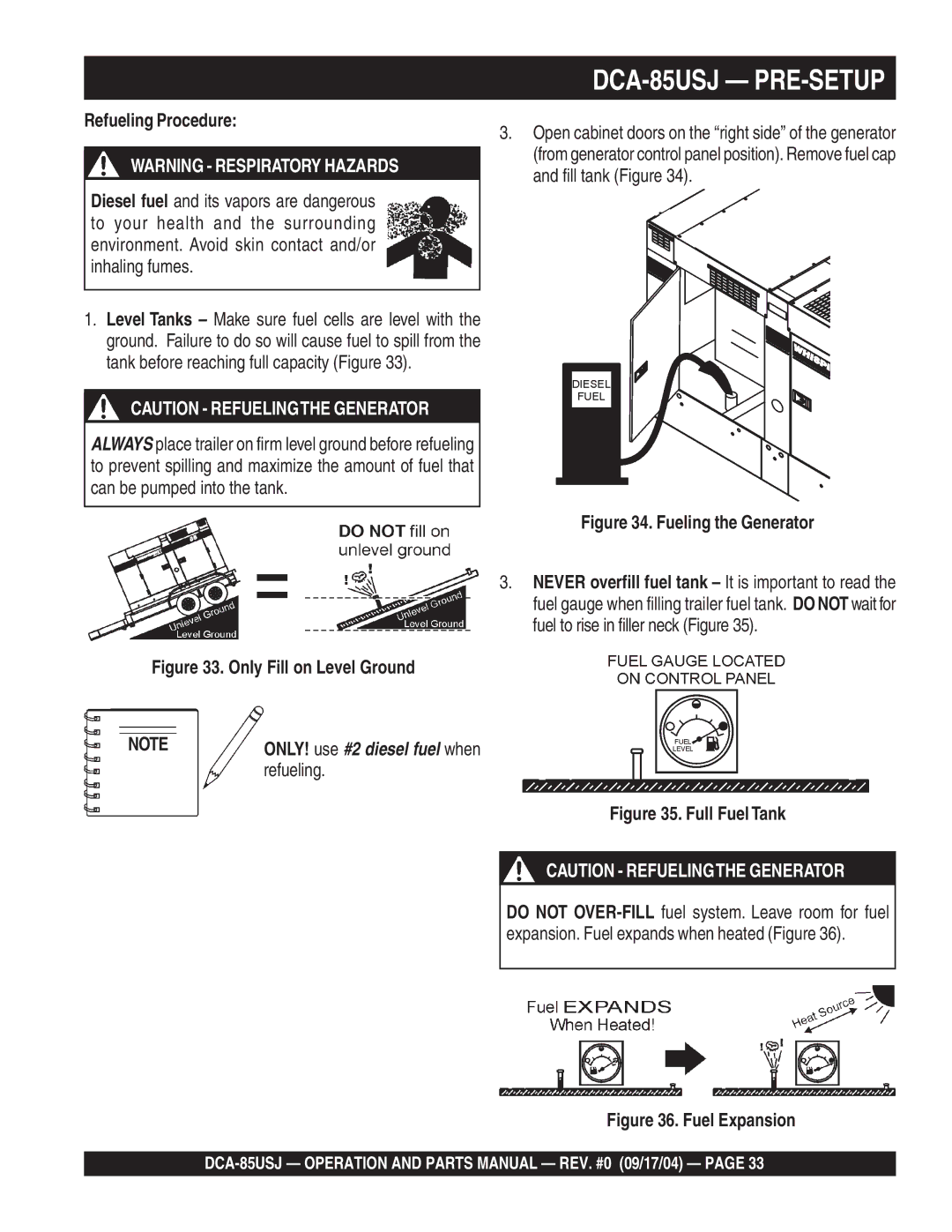 Multiquip DCA-85USJ operation manual Refueling Procedure 