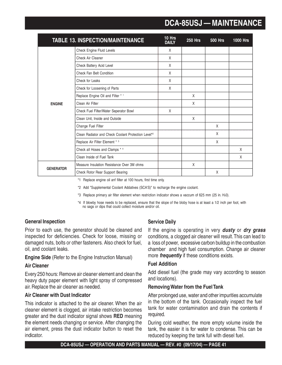 Multiquip operation manual DCA-85USJ Maintenance 