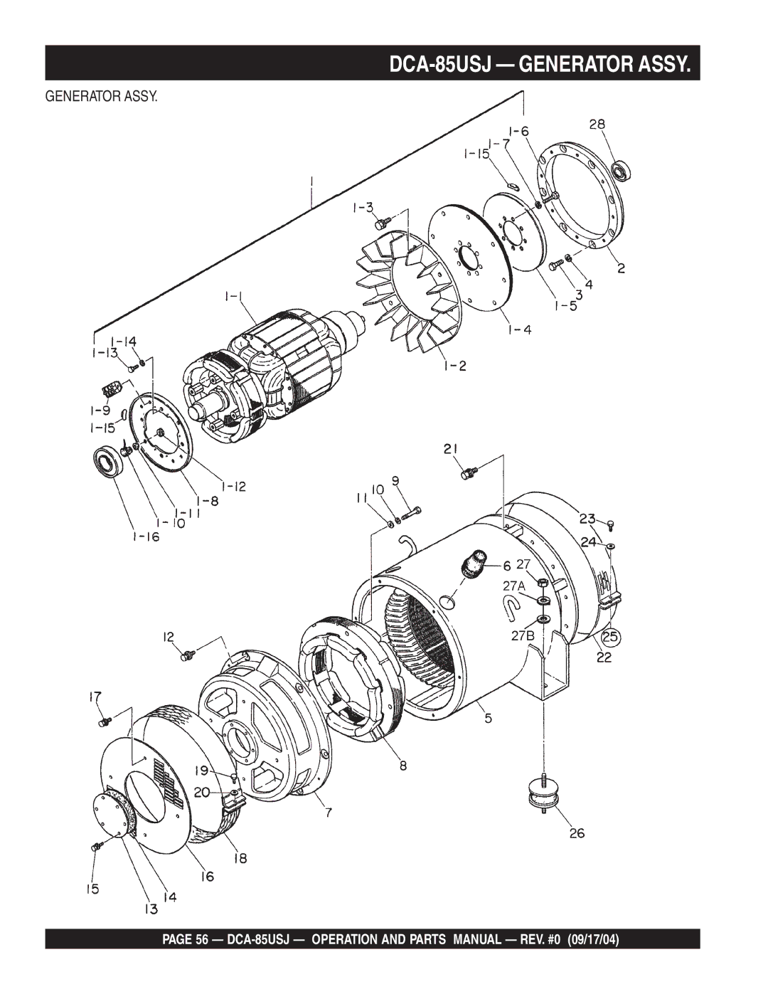 Multiquip operation manual DCA-85USJ Generator Assy 