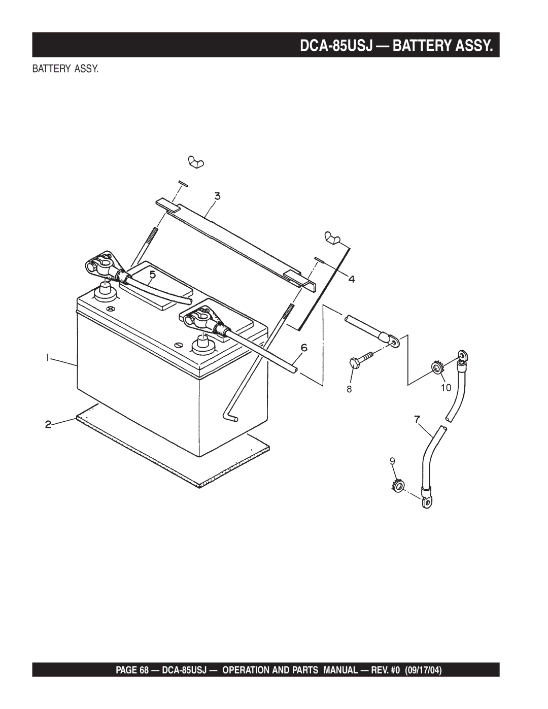 Multiquip operation manual DCA-85USJ Battery Assy 