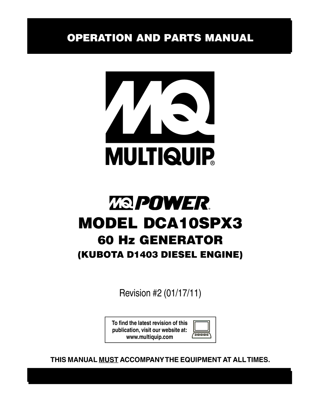 Multiquip manual Model DCA10SPX3 