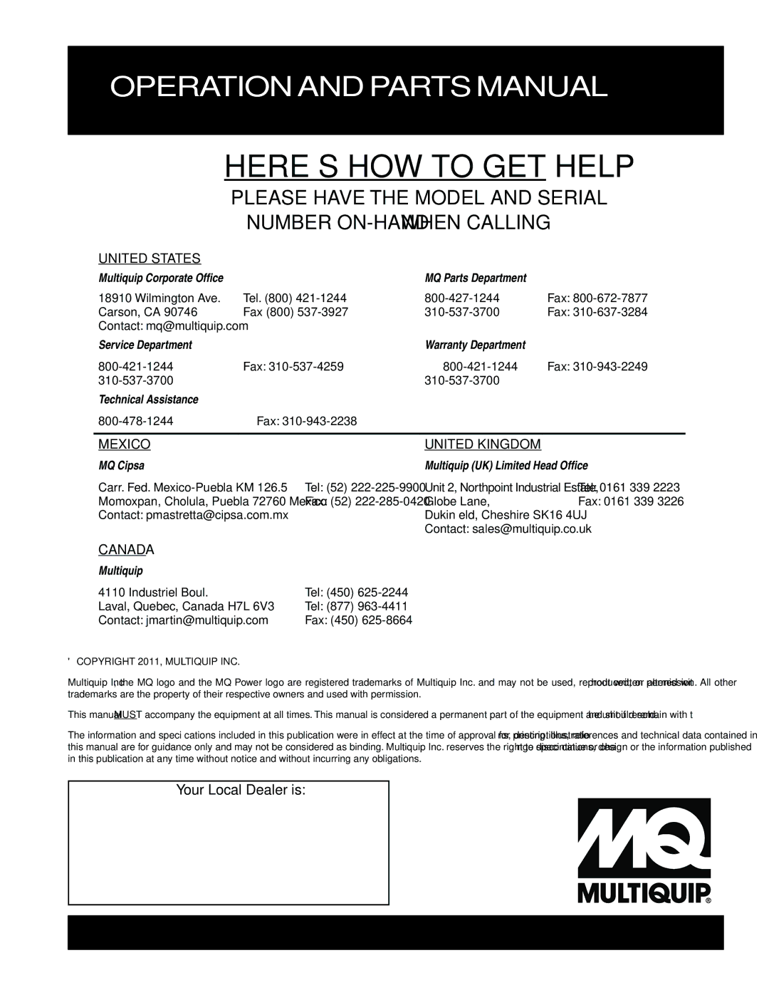 Multiquip DCA10SPX3 manual HERE’S HOW to GET Help 