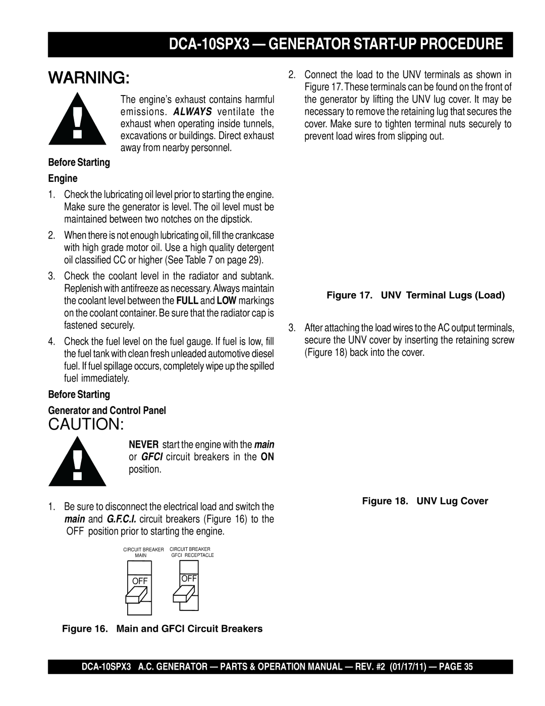 Multiquip DCA10SPX3 manual Before Starting Engine, Before Starting Generator and Control Panel 