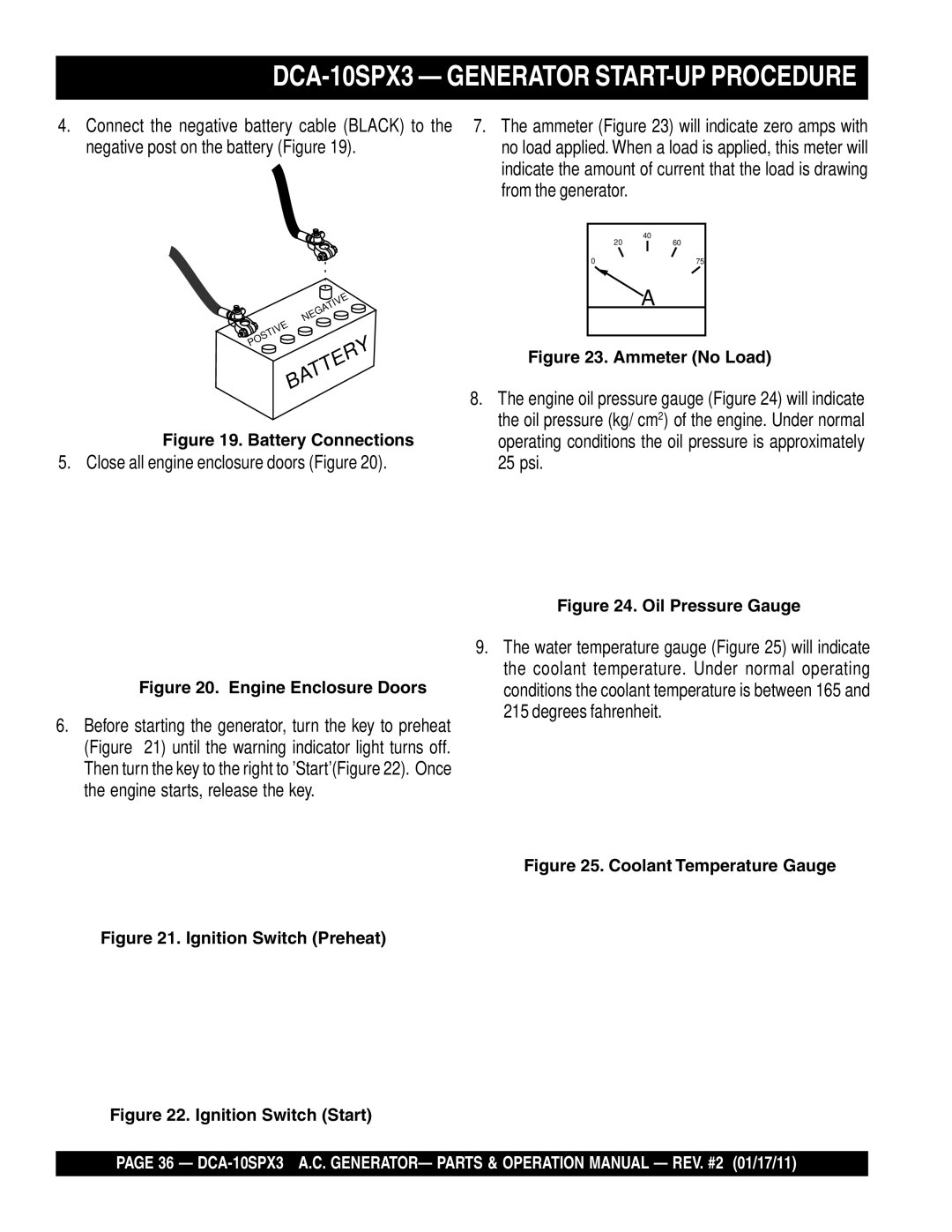 Multiquip DCA10SPX3 manual DCA-10SPX3 Generator START-UP Procedure 