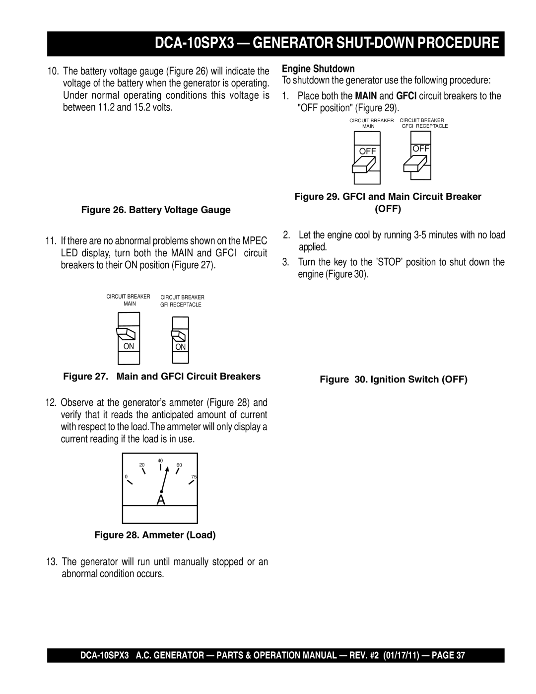 Multiquip DCA10SPX3 manual DCA-10SPX3 Generator SHUT-DOWN Procedure, Engine Shutdown 