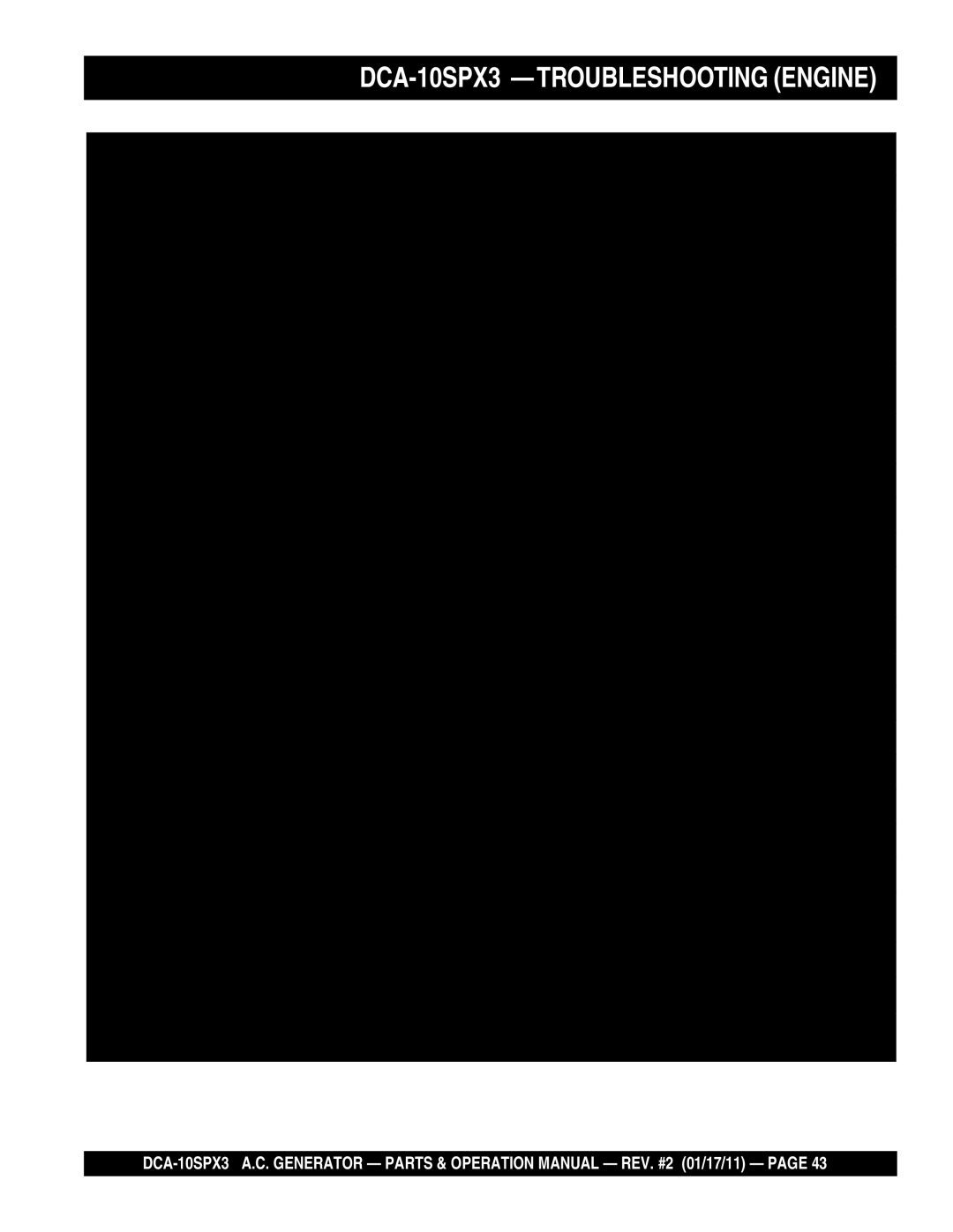 Multiquip DCA10SPX3 manual DCA-10SPX3 -TROUBLESHOOTING Engine 